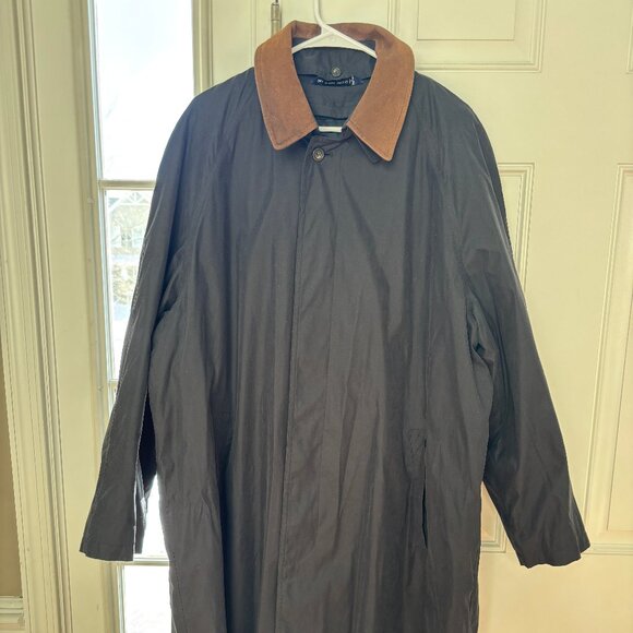 Ralph Lauren Coat Mens 44R Trench Wool Lined Rain Stain Repellent Black Overcoat - Picture 1 of 14